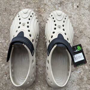 Men’s Beige and Black Clogs Size 9